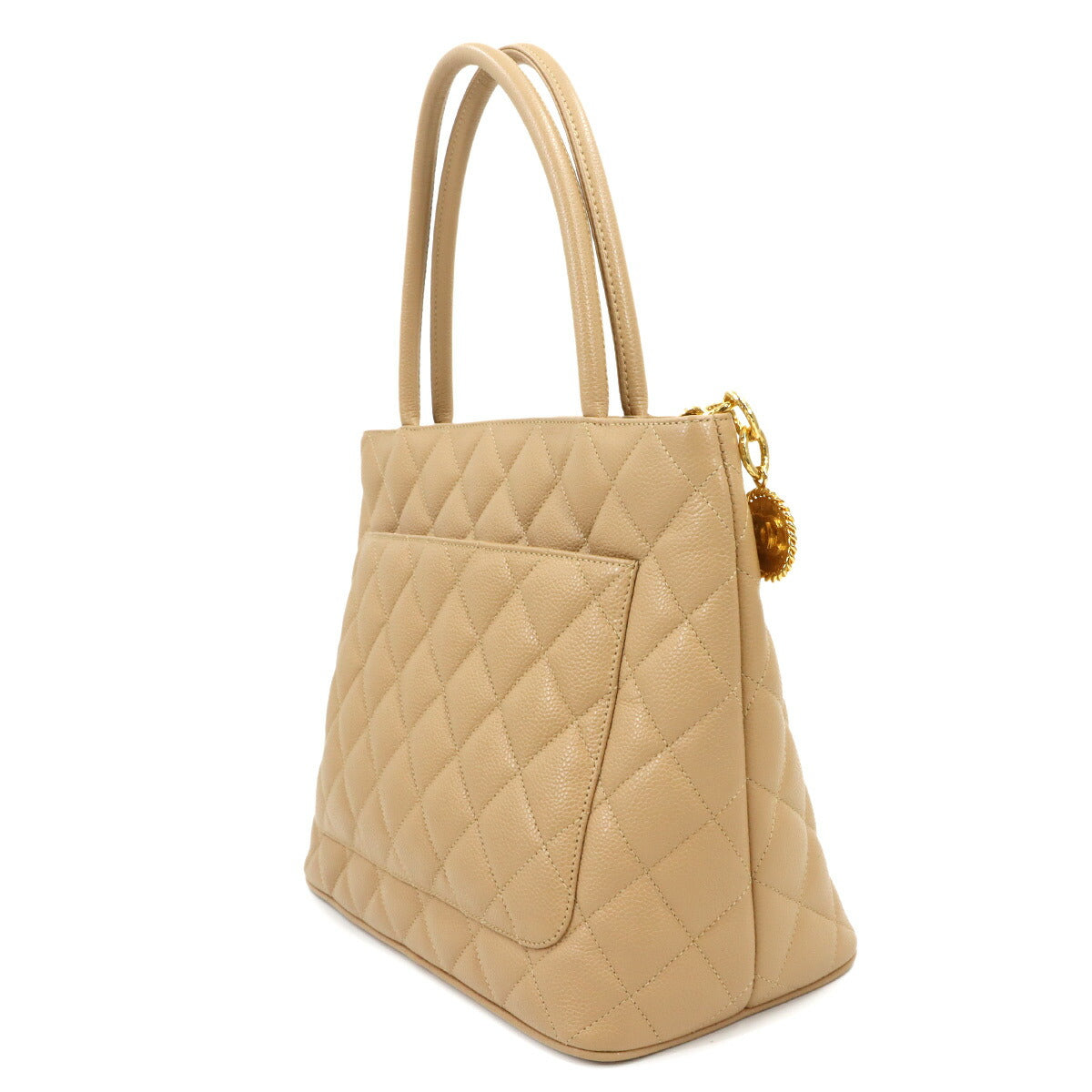 Medallion Tote Bag Leather Beige A01804 Coco Logos