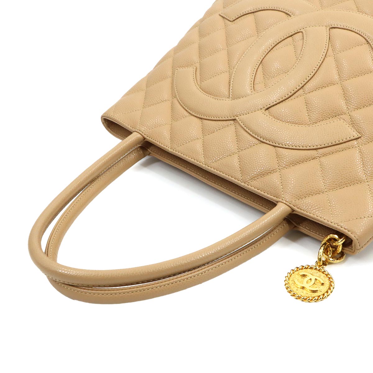 Medallion Tote Bag Leather Beige A01804 Coco Logos