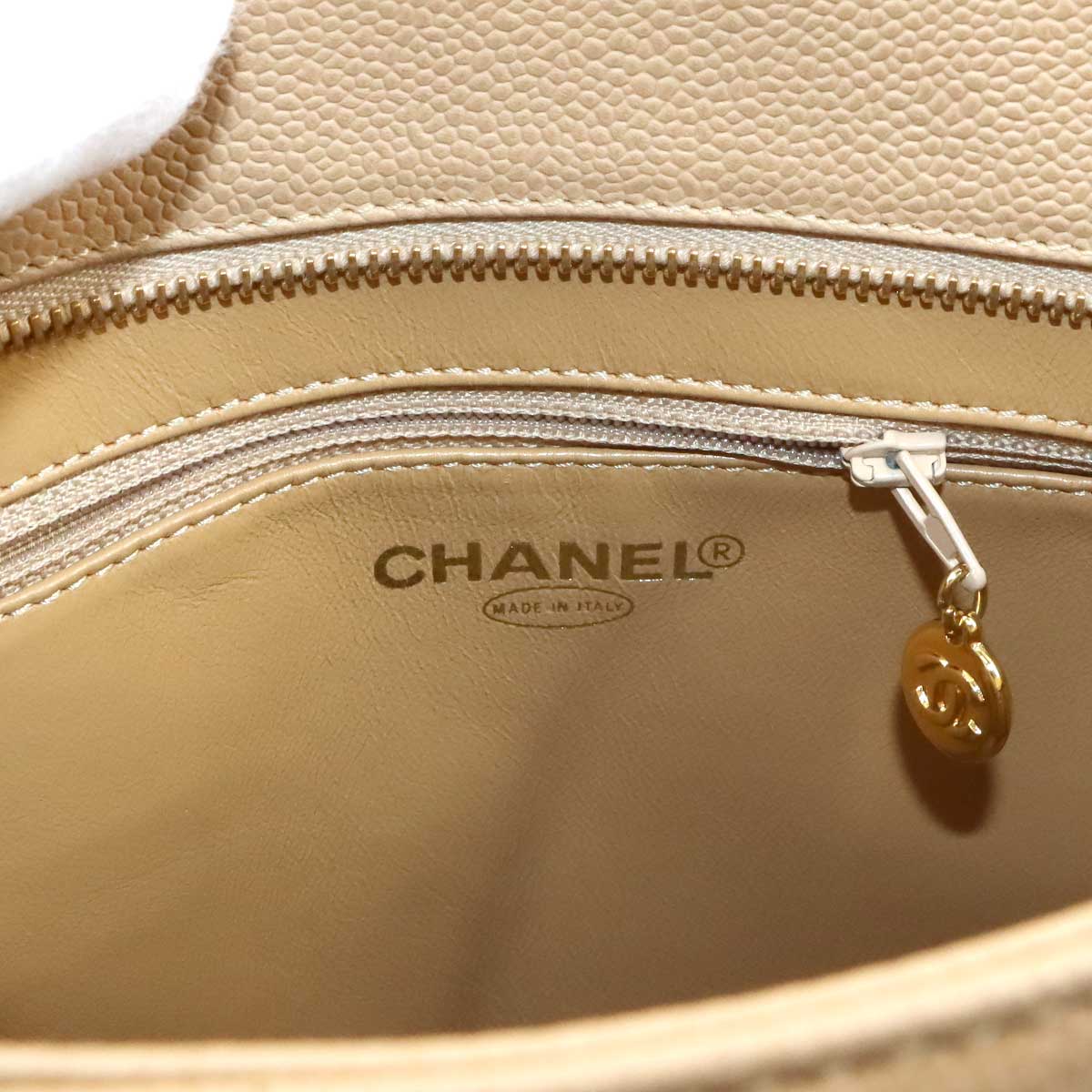 Medallion Tote Bag Leather Beige A01804 Coco Logos
