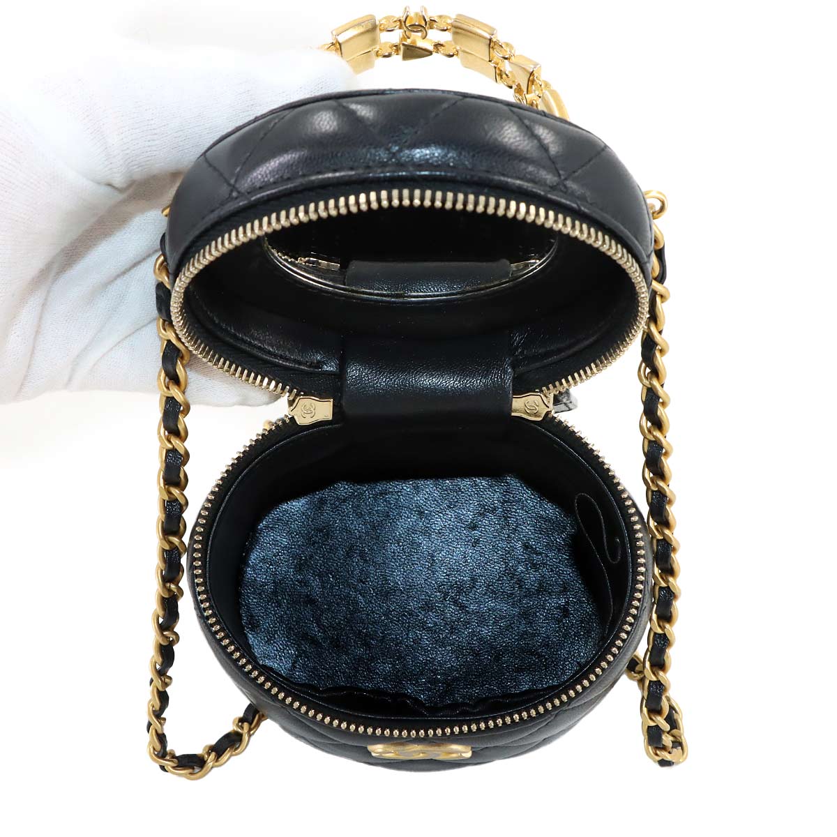 Matelasse Mini Vanity Hand Shoulder Bag Leather Black AP2947