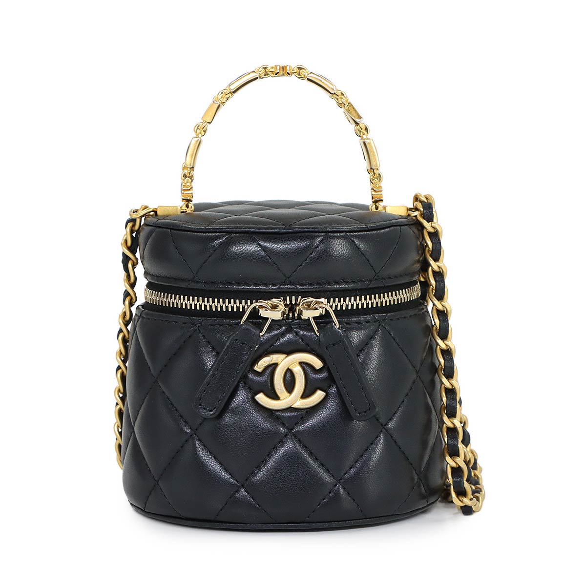 Matelasse Mini Vanity Hand Shoulder Bag Leather Black AP2947