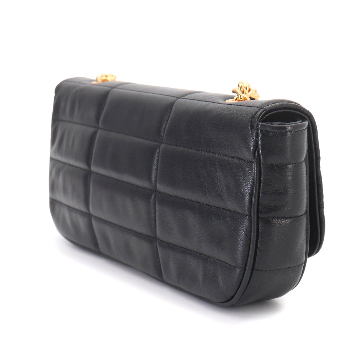 Matelasse Monochrome Chain Shoulder Bag Leather Black