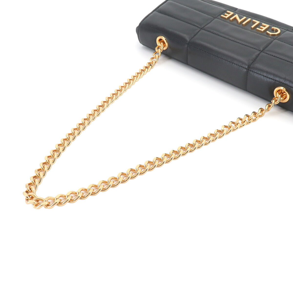 Matelasse Monochrome Chain Shoulder Bag Leather Black