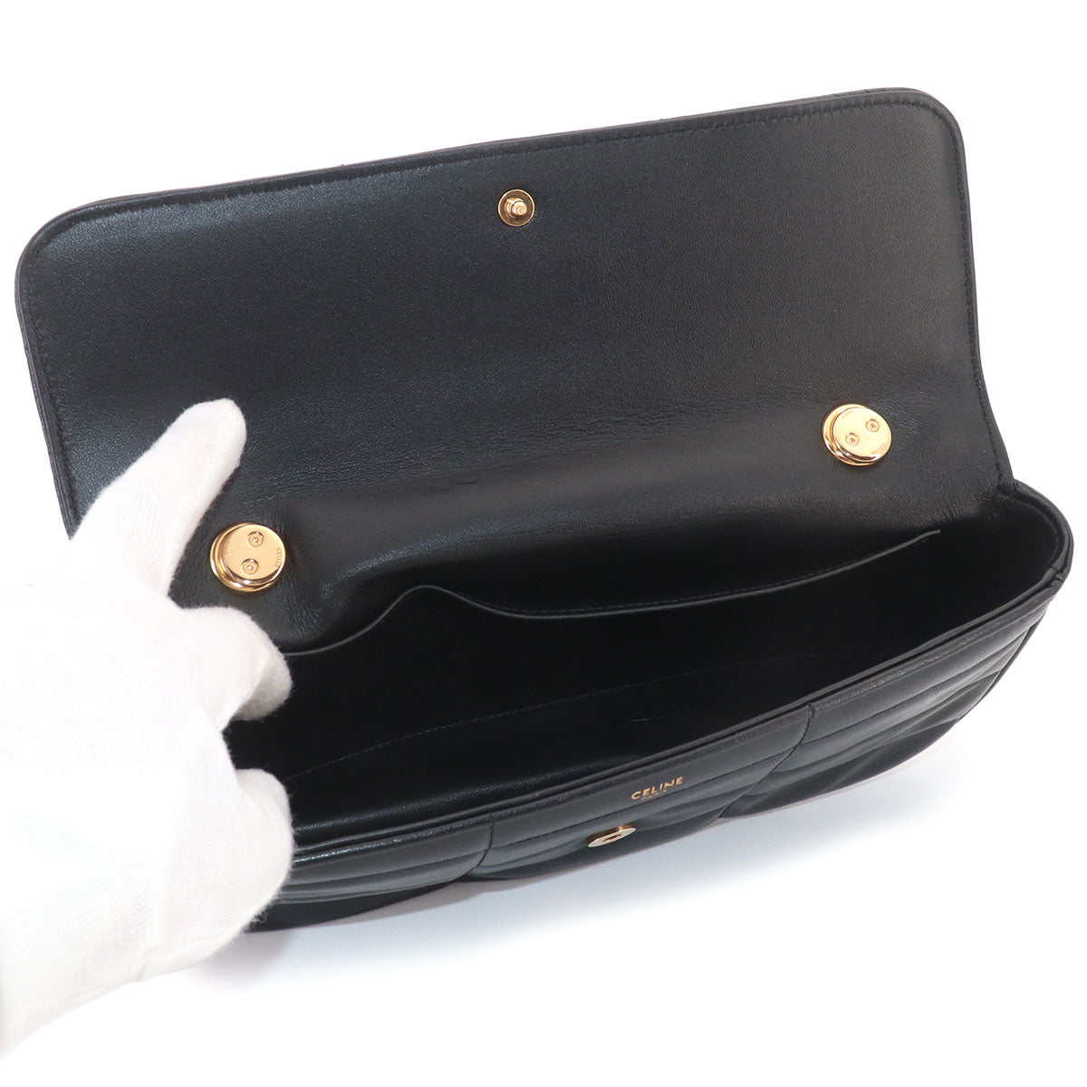 Matelasse Monochrome Chain Shoulder Bag Leather Black