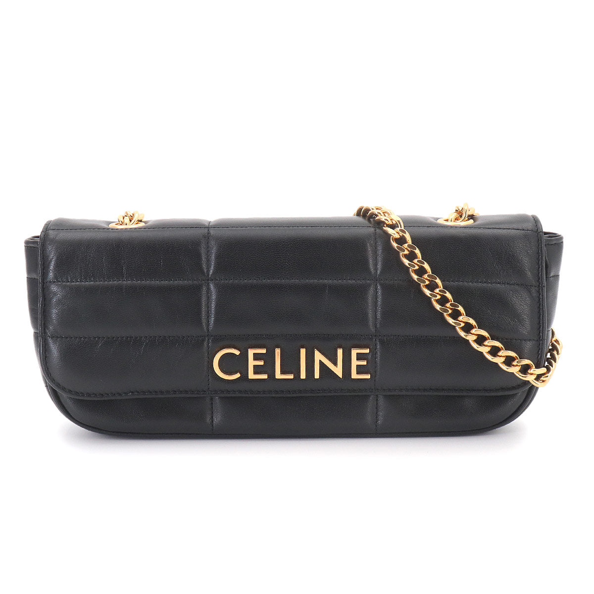 Matelasse Monochrome Chain Shoulder Bag Leather Black