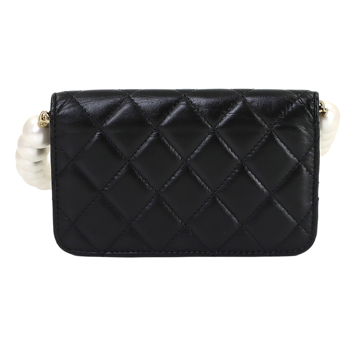 Matelasse Faux Pearl Chain Wallet Leather Black AP1839
