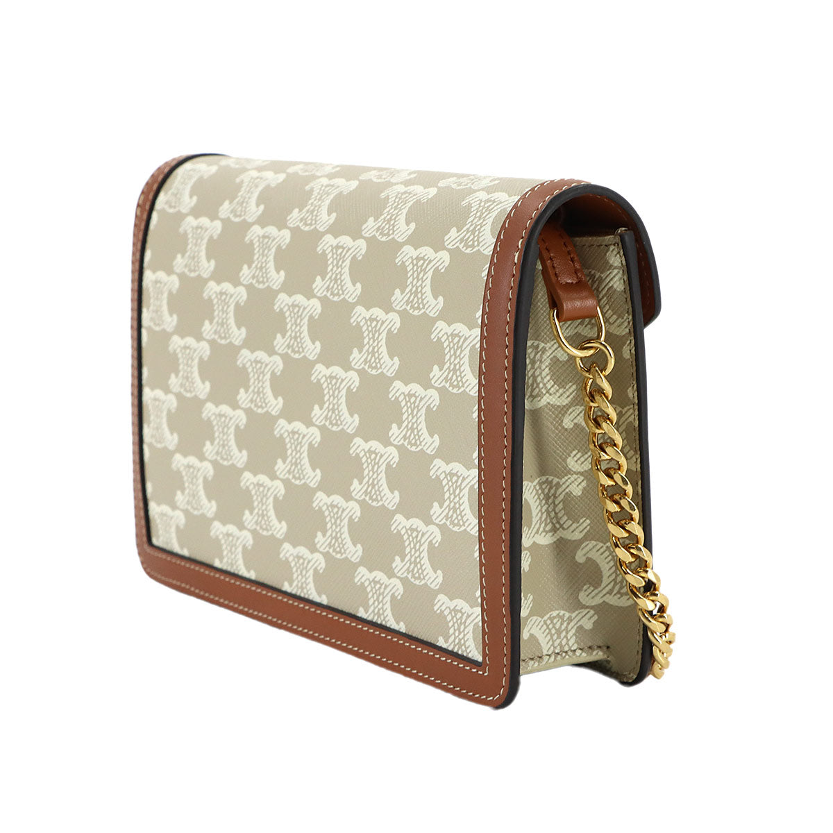 Margo Triomphe Chain Long Wallet PVC Leather Beige 10L462FI6