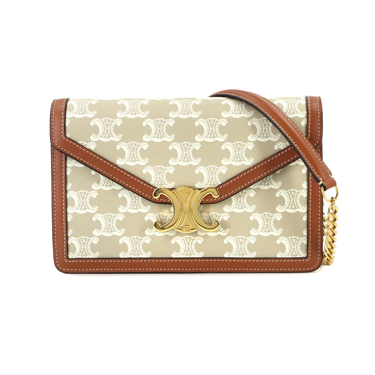 Margo Triomphe Chain Long Wallet PVC Leather Beige 10L462FI6