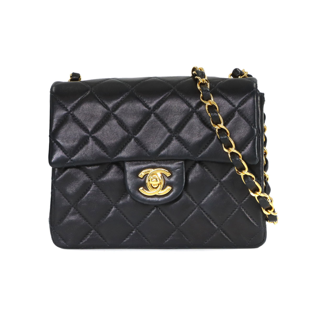 Mini Matelasse Chain Shoulder Bag Leather Black A01115 Purse