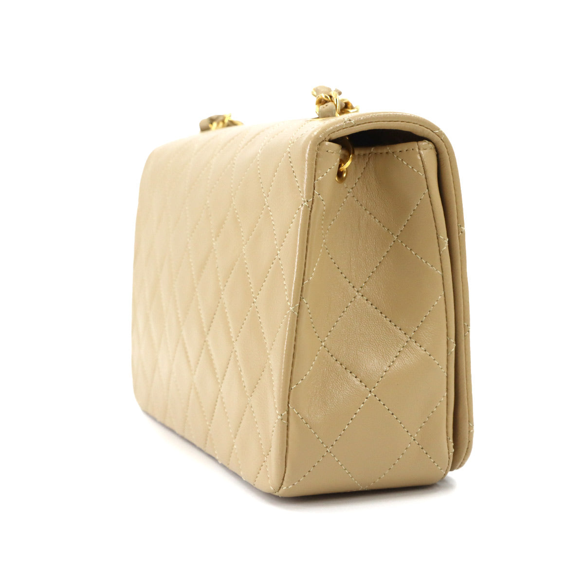 Matelasse Chain Shoulder Bag Leather Beige Purse