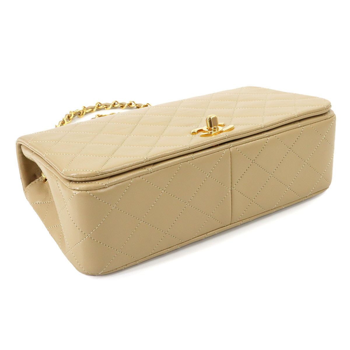 Matelasse Chain Shoulder Bag Leather Beige Purse