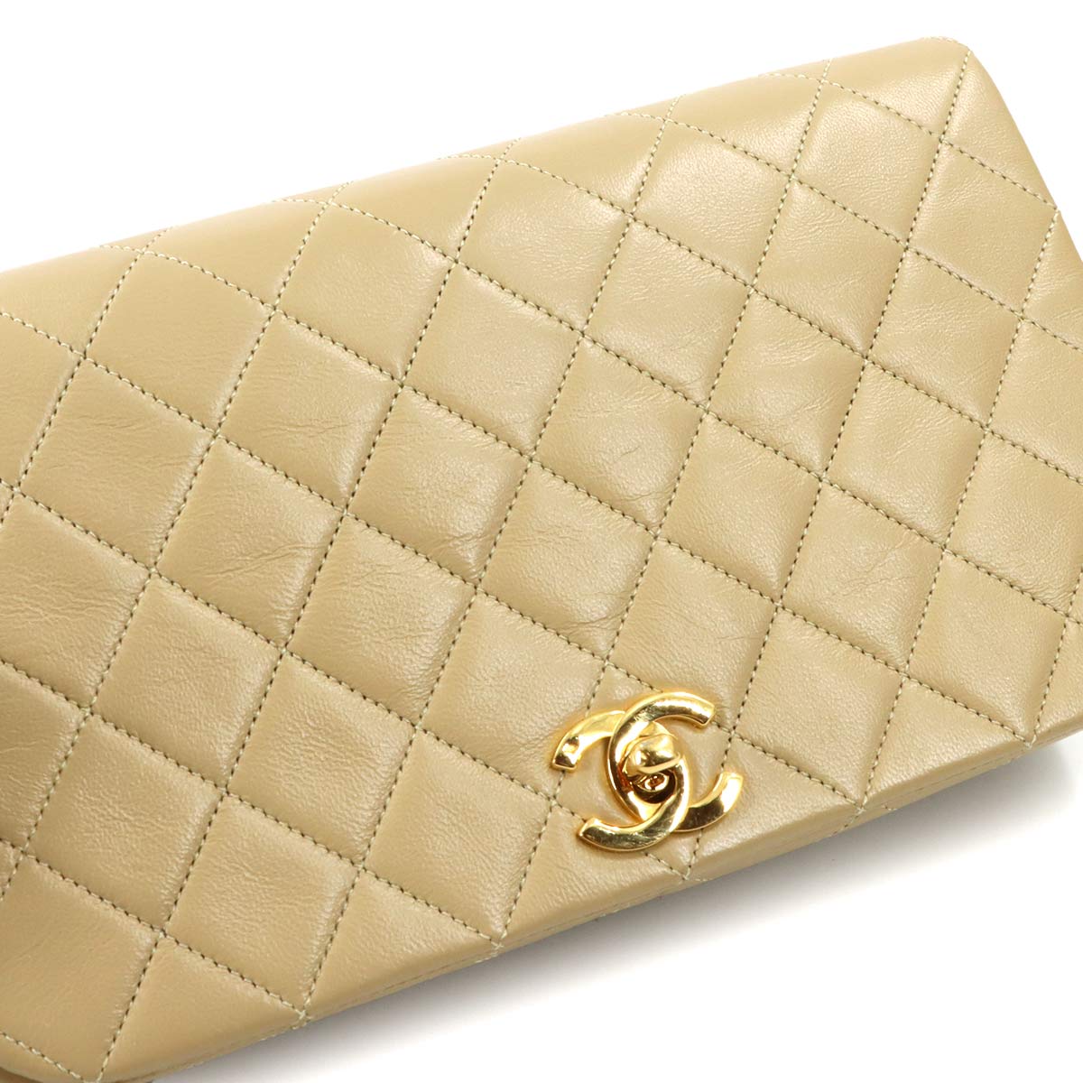 Matelasse Chain Shoulder Bag Leather Beige Purse