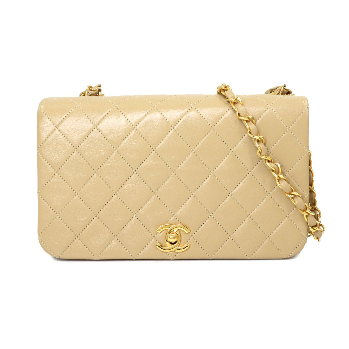 Matelasse Chain Shoulder Bag Leather Beige Purse