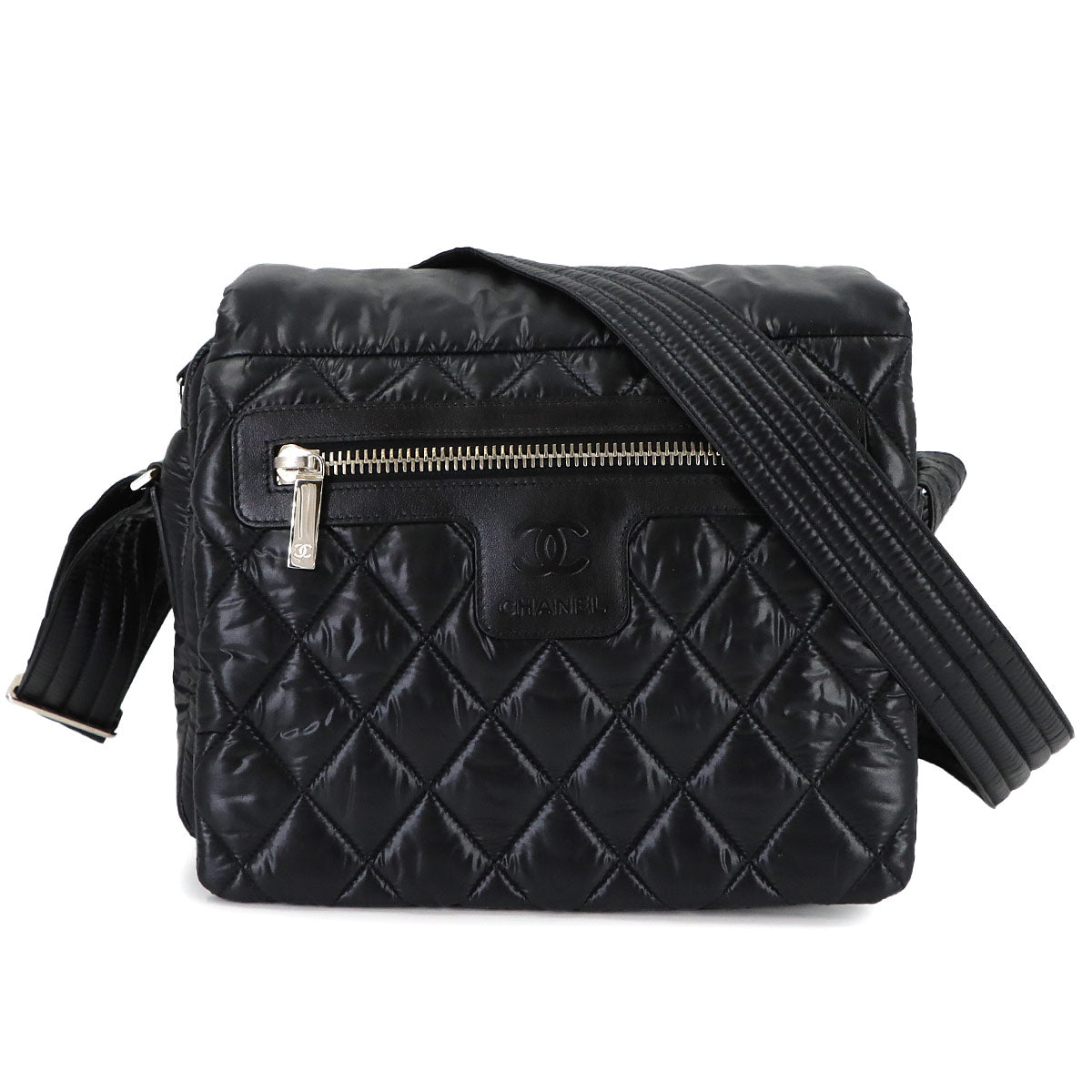 Coco Cocoon Messenger Shoulder Bag Nylon Leather Black A48616