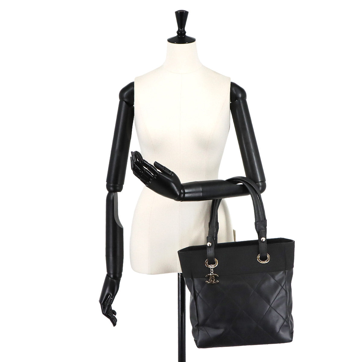 Paris Biarritz PM Tote Bag PVC Nylon Leather Black A34208 Purse