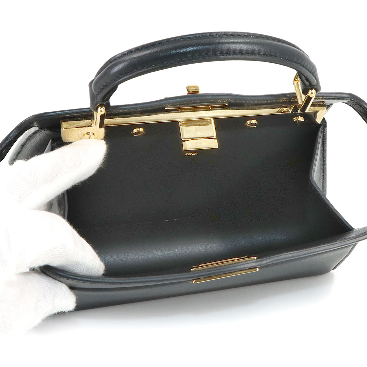 Peekaboo ISeeU Petite Hand Shoulder Bag Leather Black 8BN323