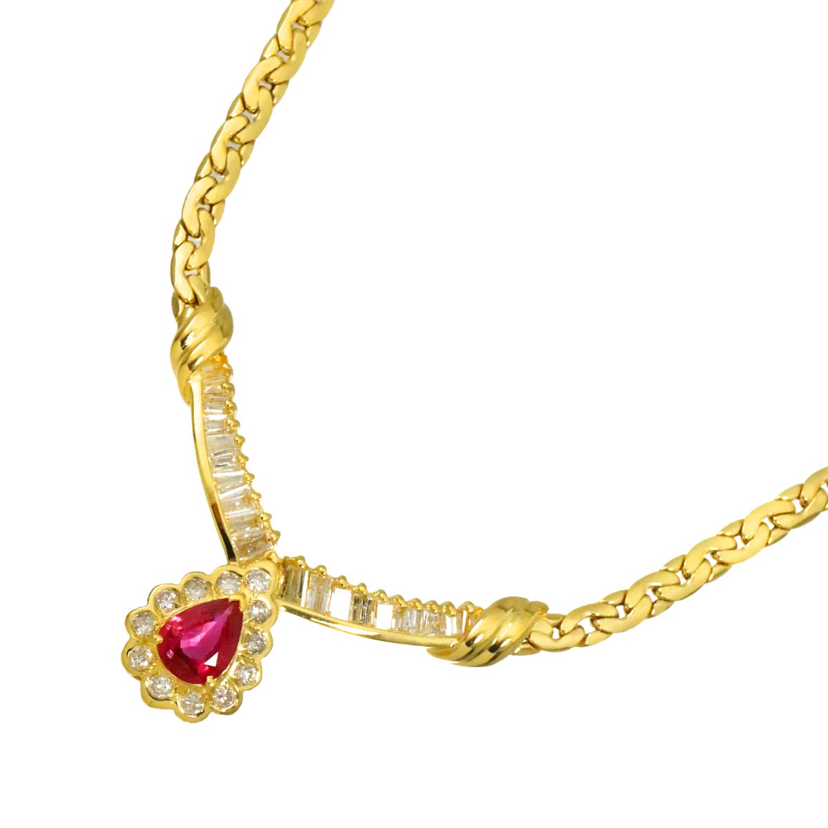Ruby 0.99ct Diamond 1.26ct Necklace 18K YG Yellow Gold 750