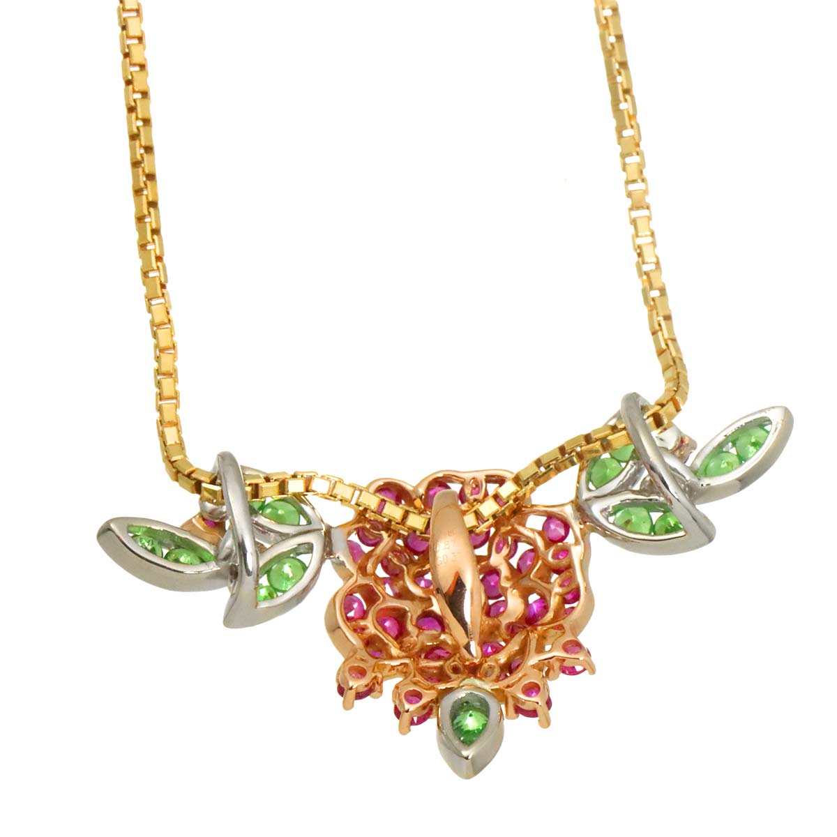 Ruby 0.87ct Garnet 0.37ct Necklace 18K YG PG Yellow Pink Gold 750