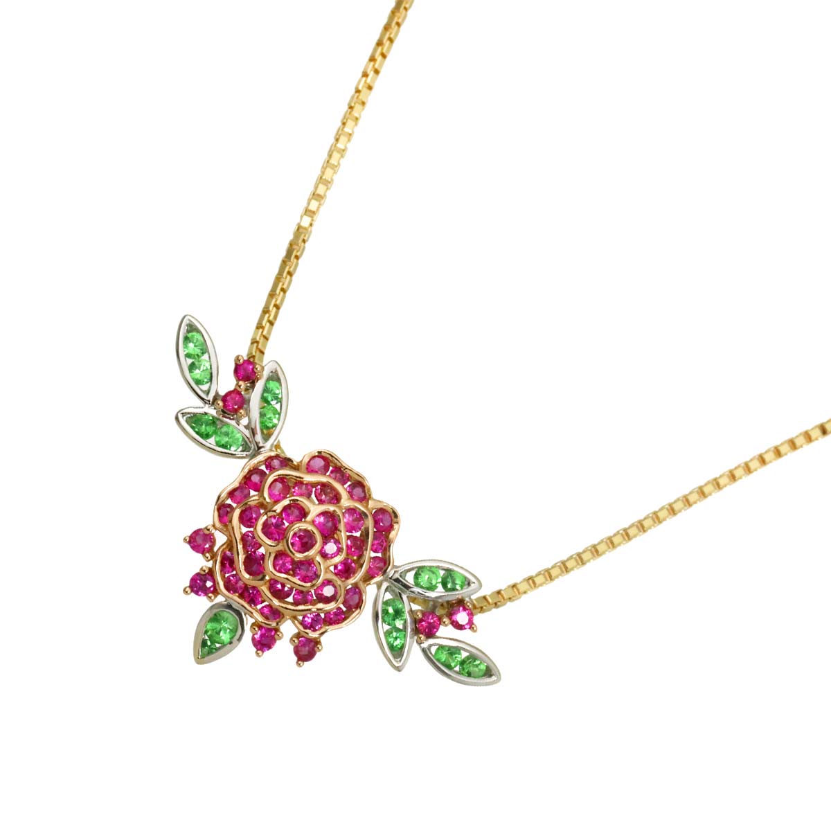 Ruby 0.87ct Garnet 0.37ct Necklace 18K YG PG Yellow Pink Gold 750