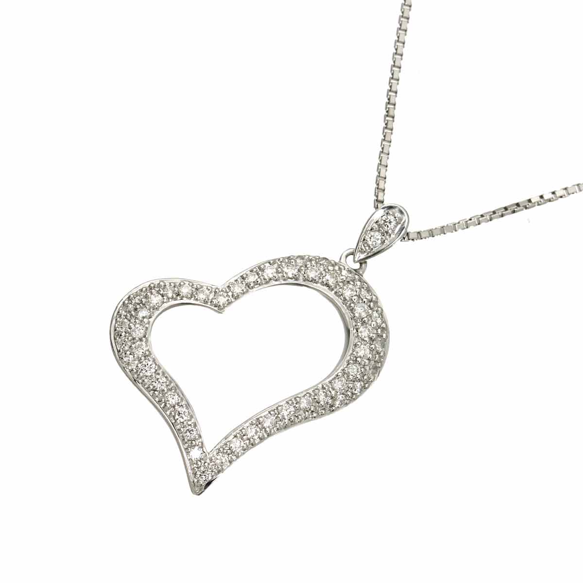 Heart Motif Diamond 0.51ct Necklace 18K WG 750