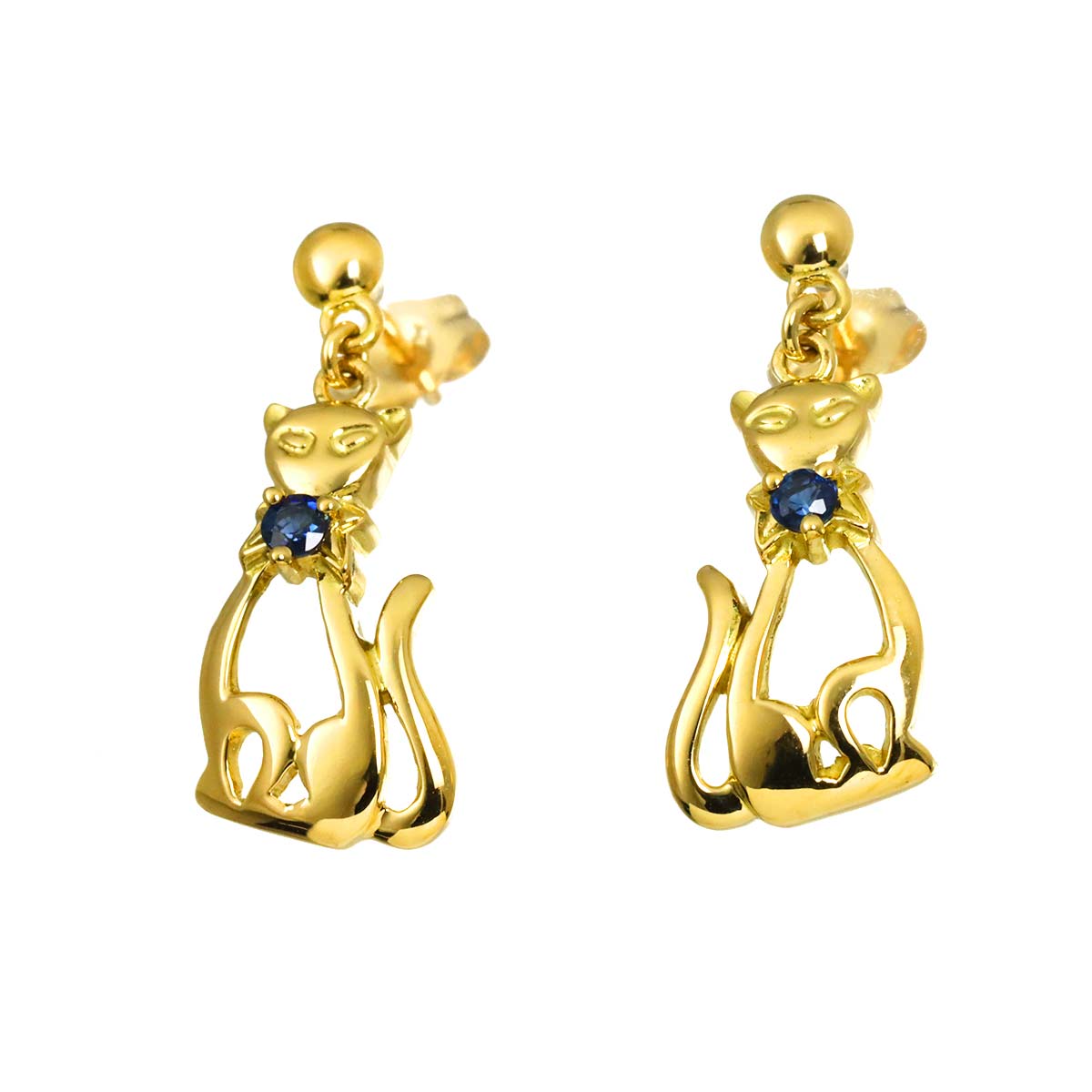 Sapphire 0.13ct Earrings Pierced 18K K18 YG Yellow Gold 750