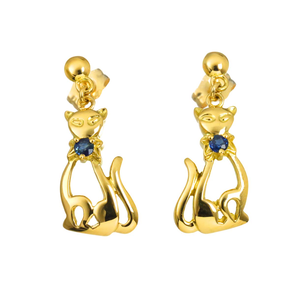 Sapphire 0.13ct Earrings Pierced 18K K18 YG Yellow Gold 750