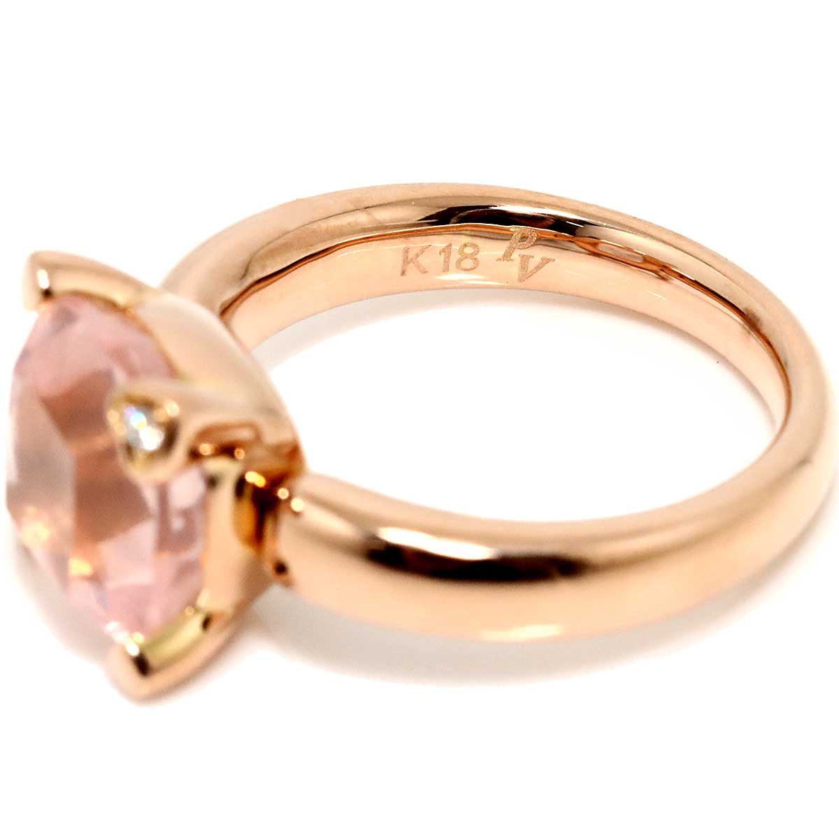 Rose Quartz Diamond 0.01ct Ring 18K PG 750 5.5-5.75(US)