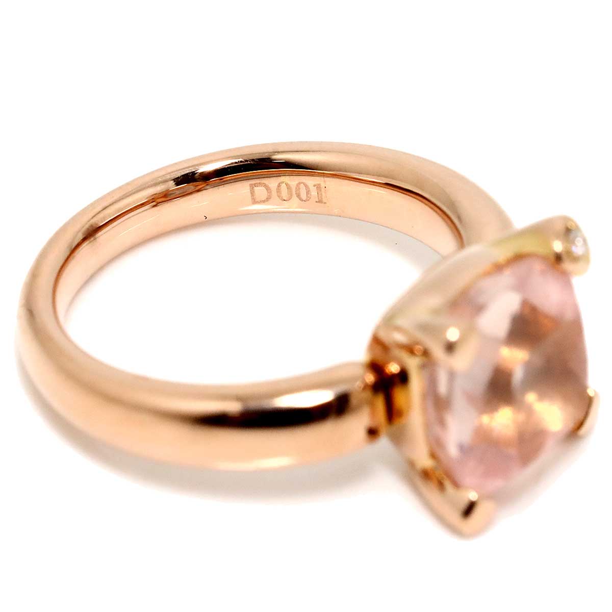 Rose Quartz Diamond 0.01ct Ring 18K PG 750 5.5-5.75(US)