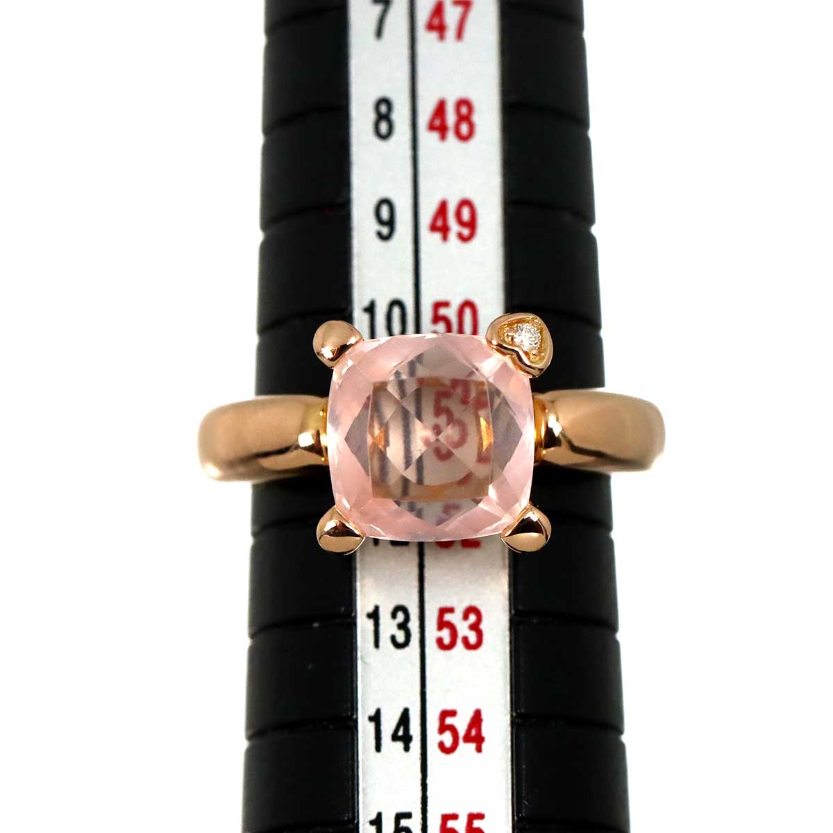 Rose Quartz Diamond 0.01ct Ring 18K PG 750 5.5-5.75(US)