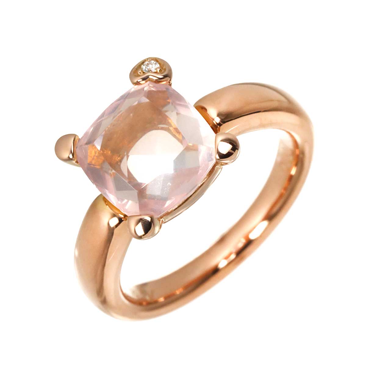 Rose Quartz Diamond 0.01ct Ring 18K PG 750 5.5-5.75(US)