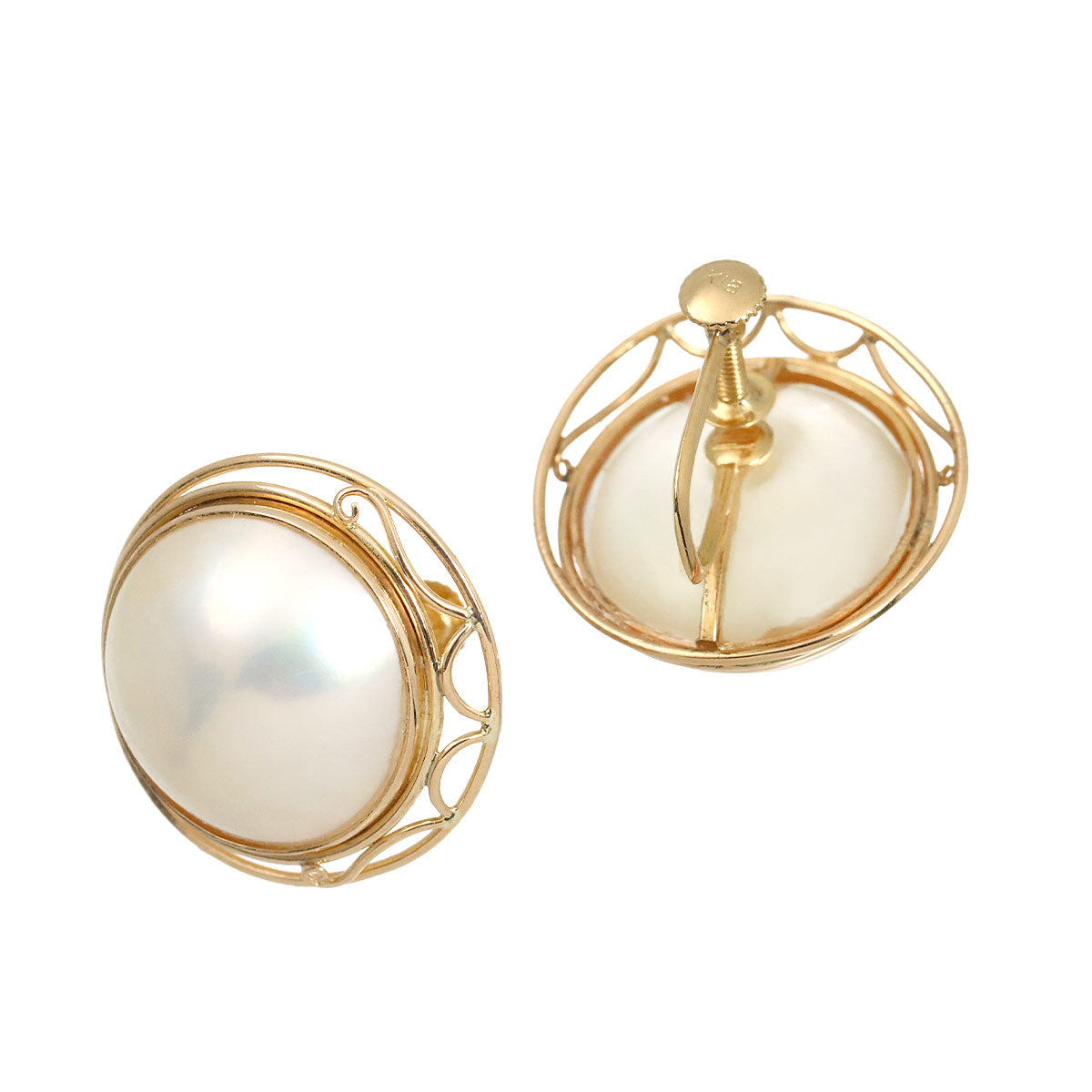 Mabe Pearl Earrings 18K YG 750
