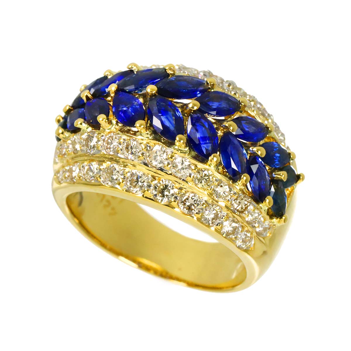 Sapphire 2.37ct Diamond 1.22ct Ring 18K YG Yellow Gold 750 Size6(US)