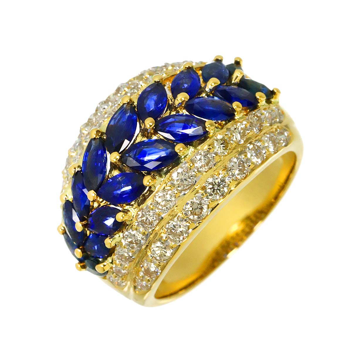 Sapphire 2.37ct Diamond 1.22ct Ring 18K YG Yellow Gold 750 Size6(US)