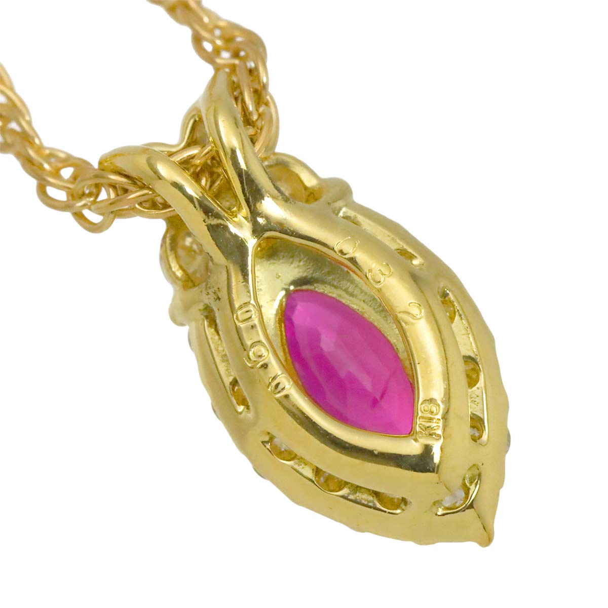 Ruby 0.60ct Diamond 0.32ct Necklace 18K 18K Yellow Gold 750