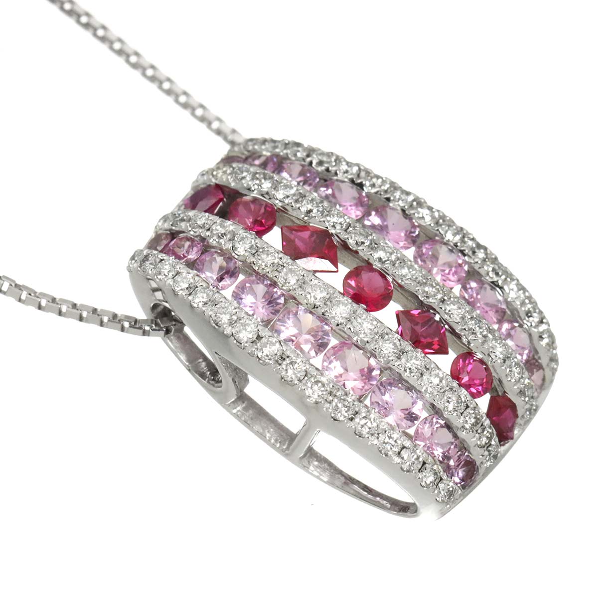 Sapphire 0.68ct Ruby 0.32ct Diamond 0.32ct Necklace 18K WG 750