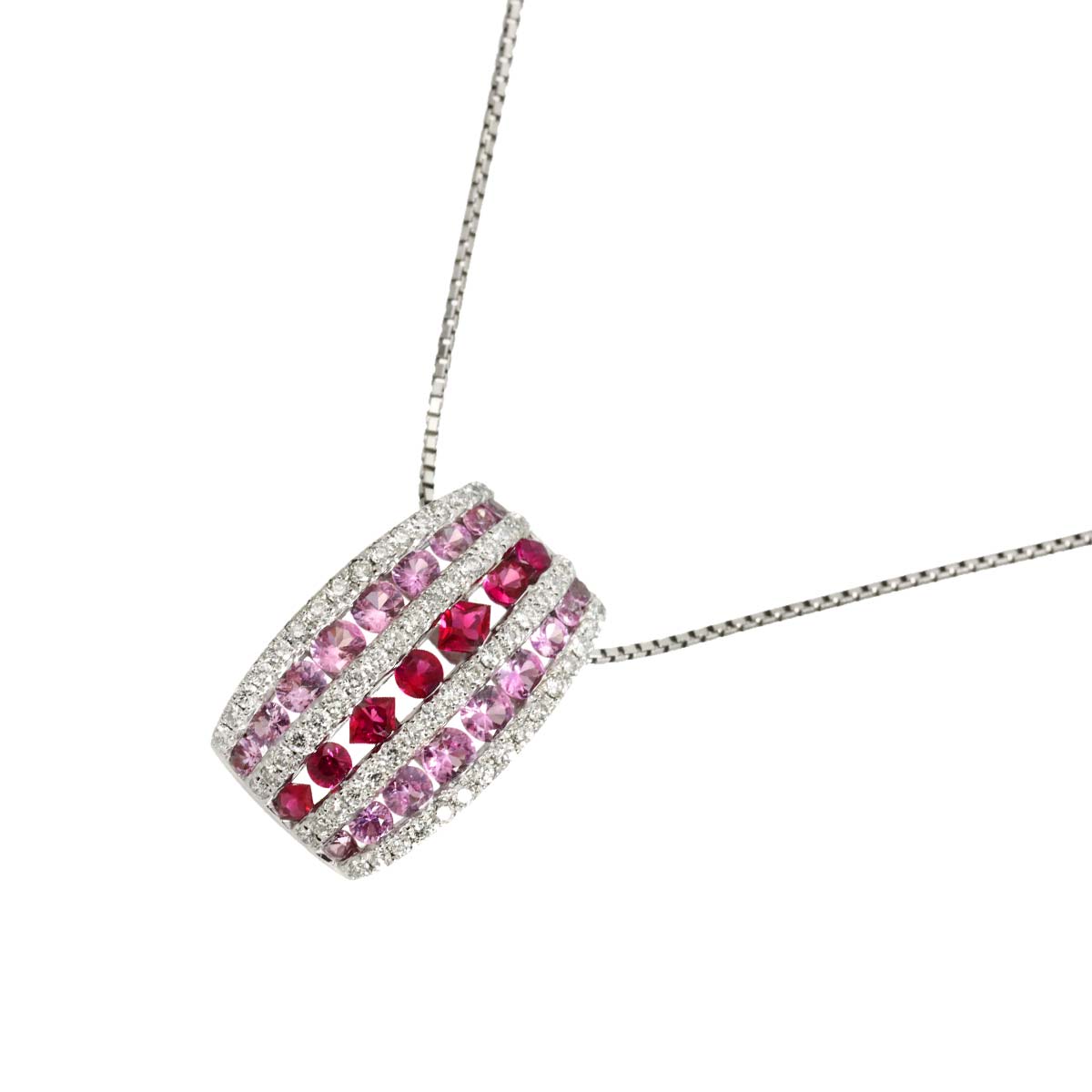 Sapphire 0.68ct Ruby 0.32ct Diamond 0.32ct Necklace 18K WG 750