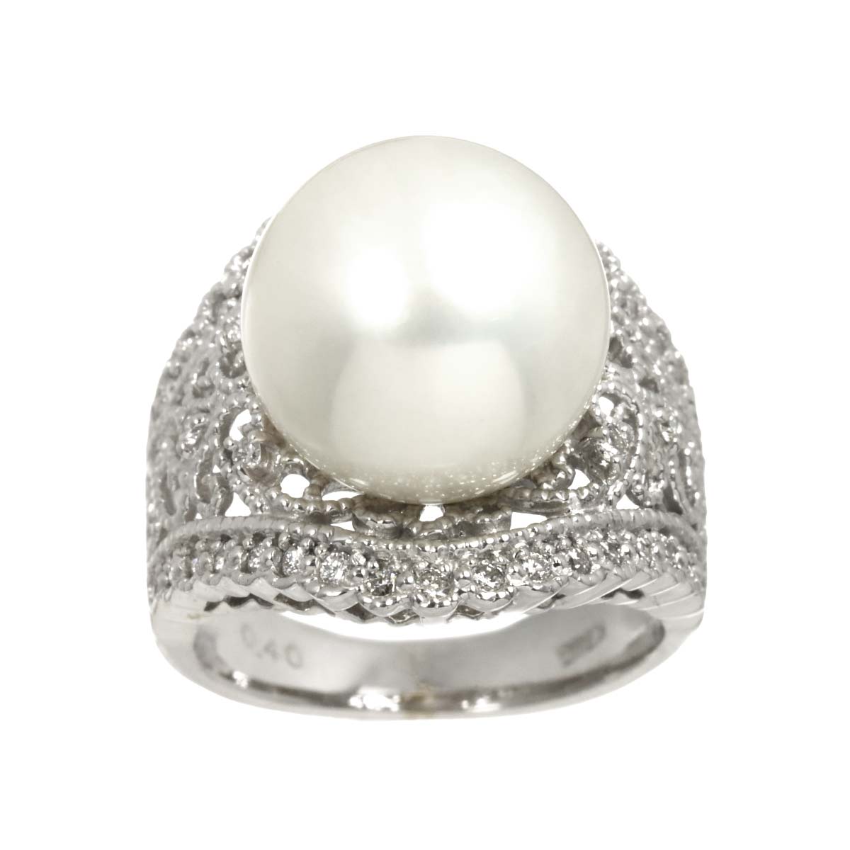 South Sea pearl 13mm Diamond 0.40ct Ring 18K K18 WG size5.25-5.5(US)
