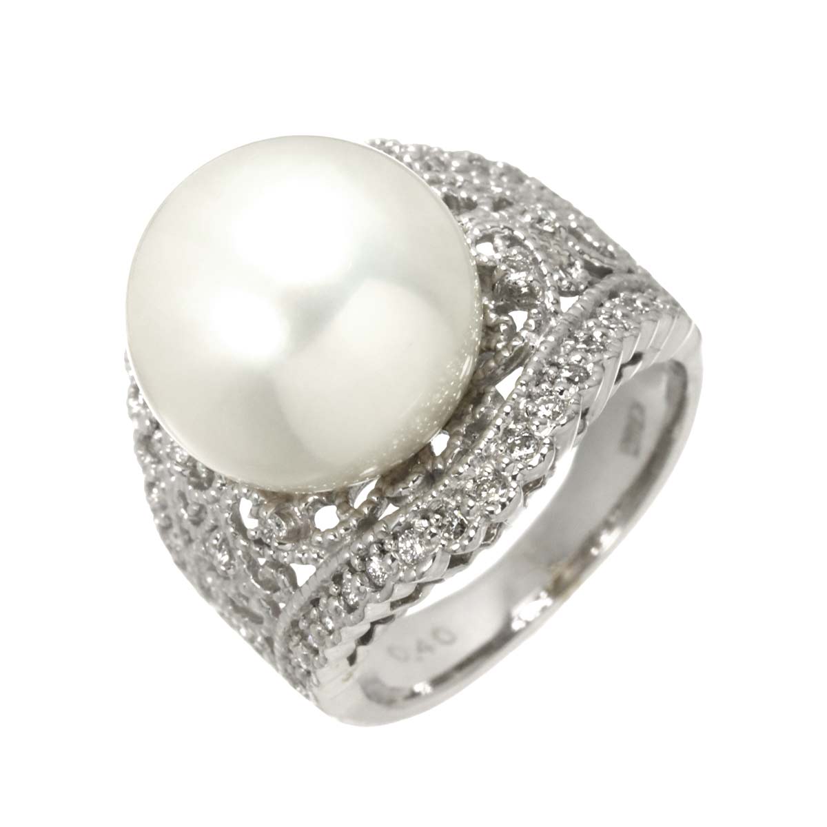 South Sea pearl 13mm Diamond 0.40ct Ring 18K K18 WG size5.25-5.5(US)