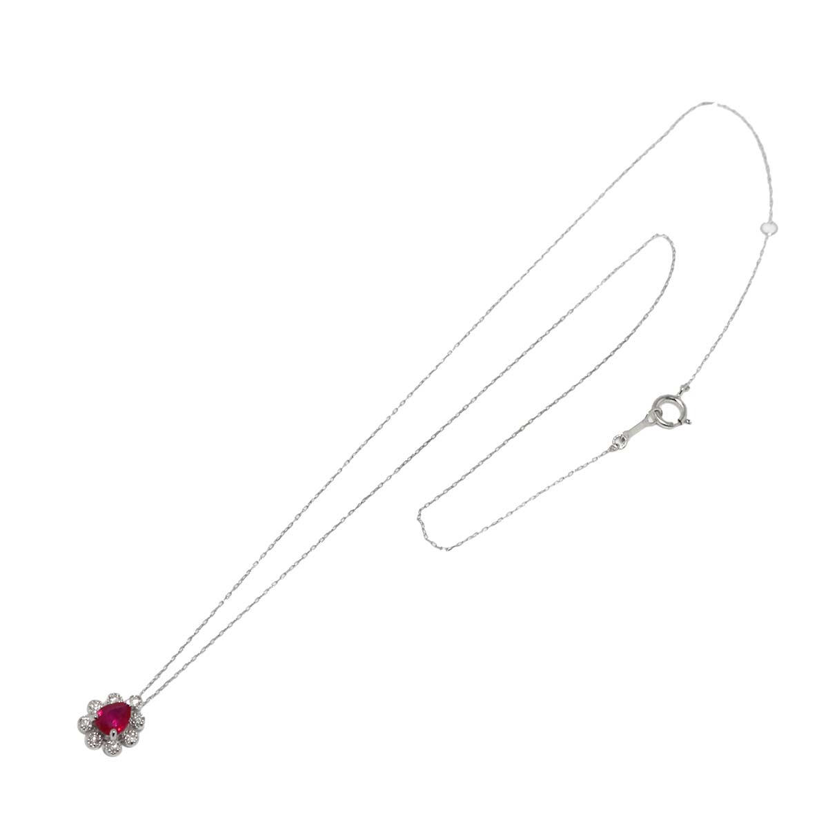 Ruby 0.39ct Diamond 0.08ct Necklace 18K WG White Gold 750