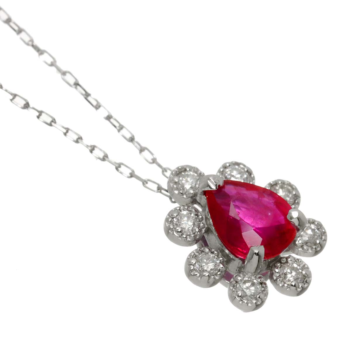 Ruby 0.39ct Diamond 0.08ct Necklace 18K WG White Gold 750
