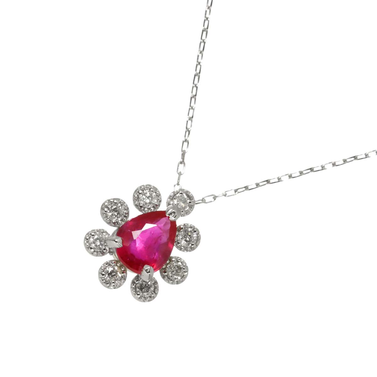 Ruby 0.39ct Diamond 0.08ct Necklace 18K WG White Gold 750