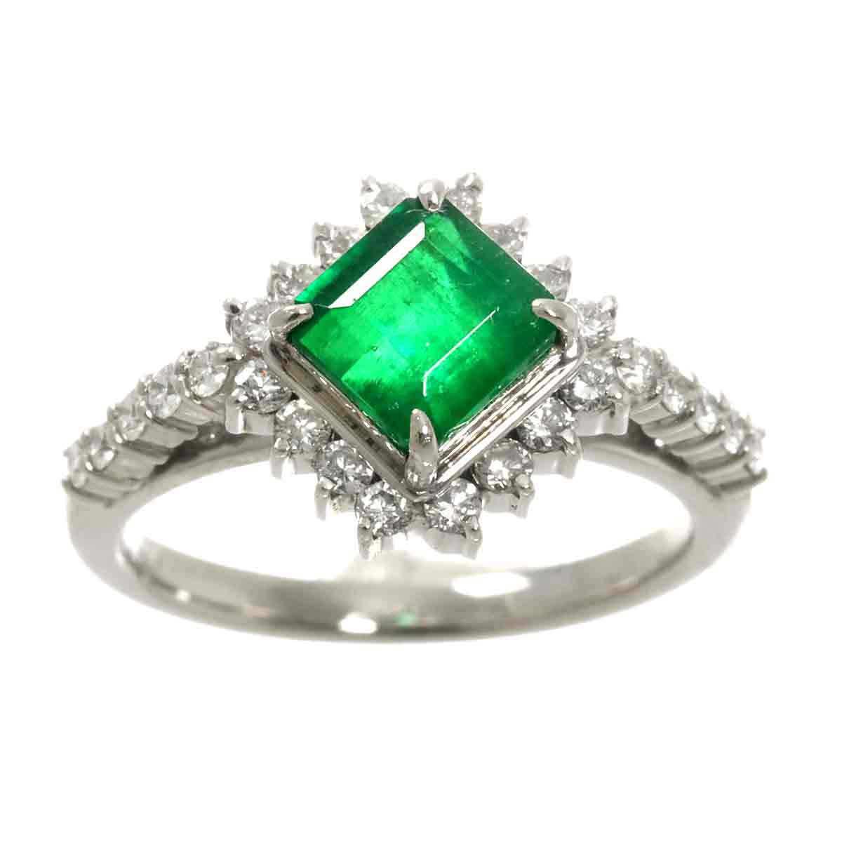 Emerald 0.96ct Diamond 0.32ct Ring Pt Platinum size3.25(US)