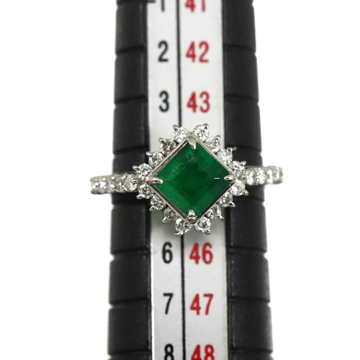 Emerald 0.96ct Diamond 0.32ct Ring Pt Platinum size3.25(US)