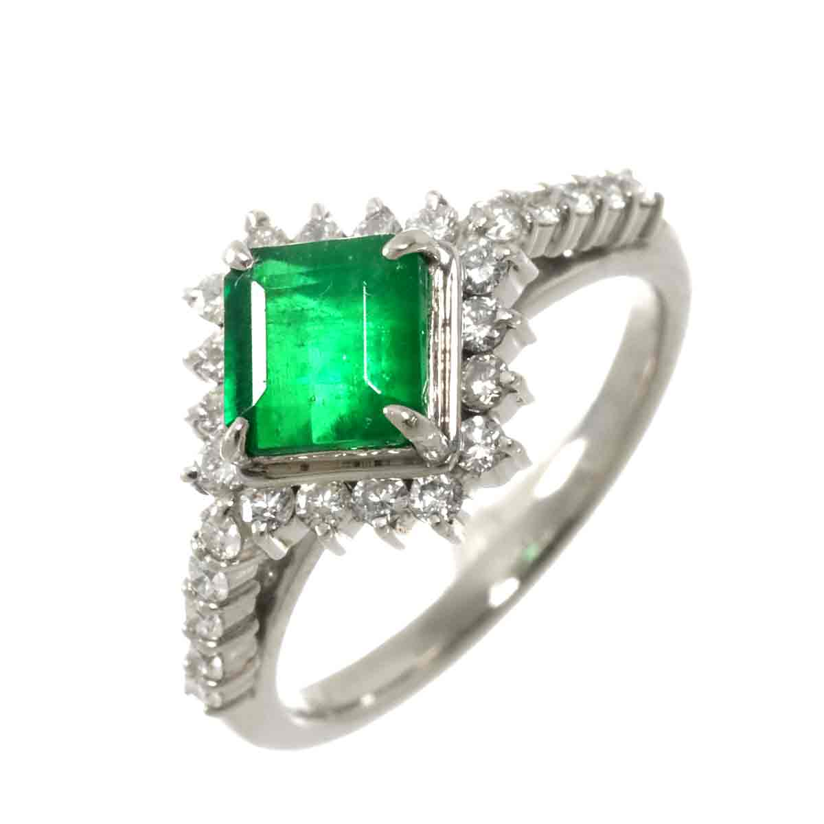 Emerald 0.96ct Diamond 0.32ct Ring Pt Platinum size3.25(US)