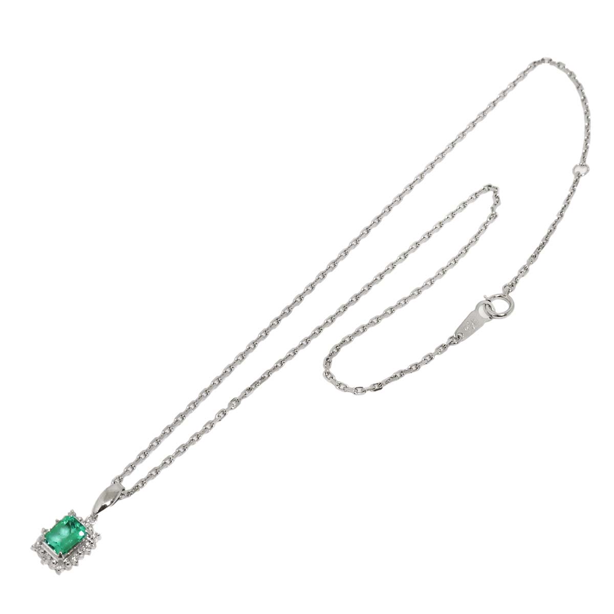 Emerald 0.90ct Diamond 0.11ct Necklace Pt Platinum