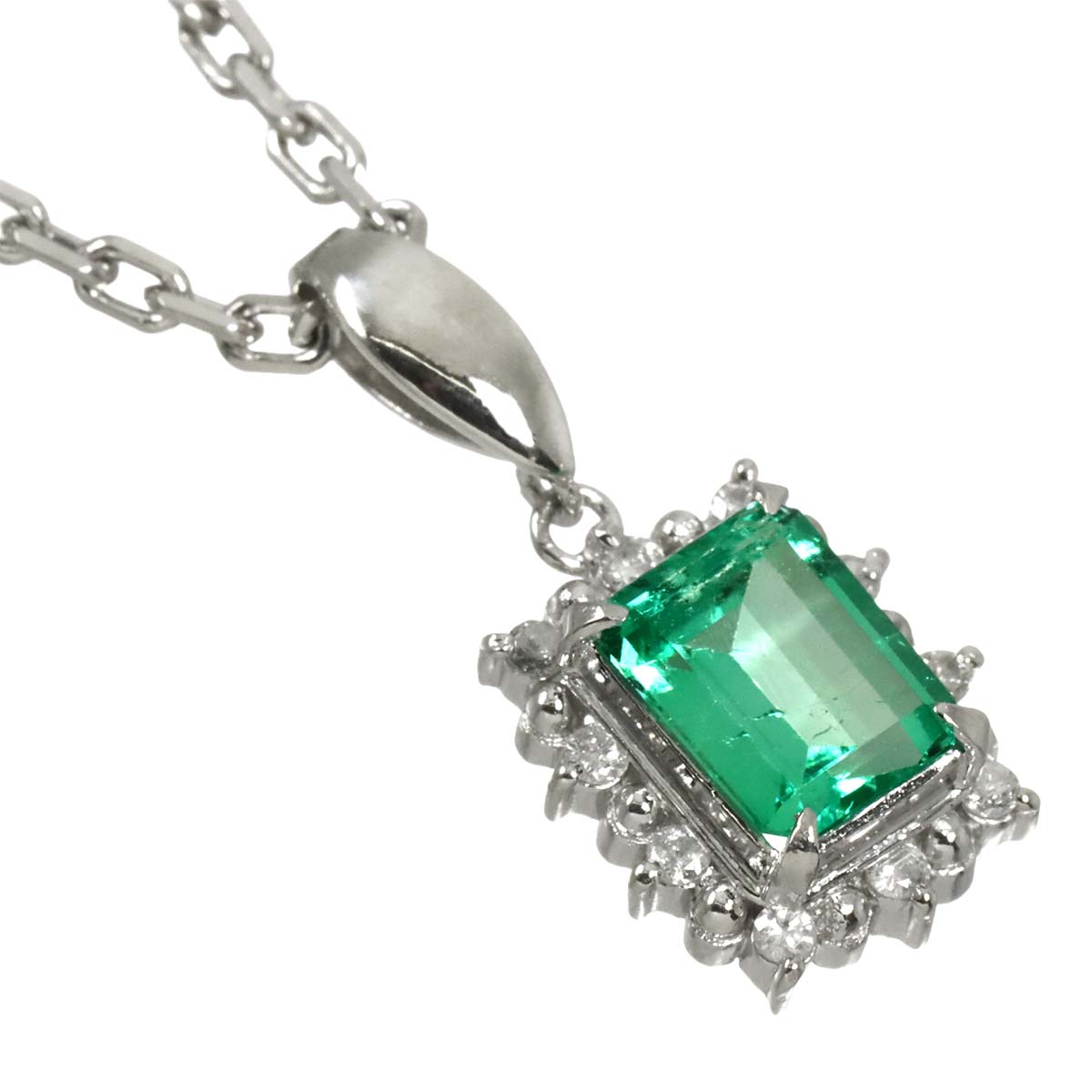 Emerald 0.90ct Diamond 0.11ct Necklace Pt Platinum