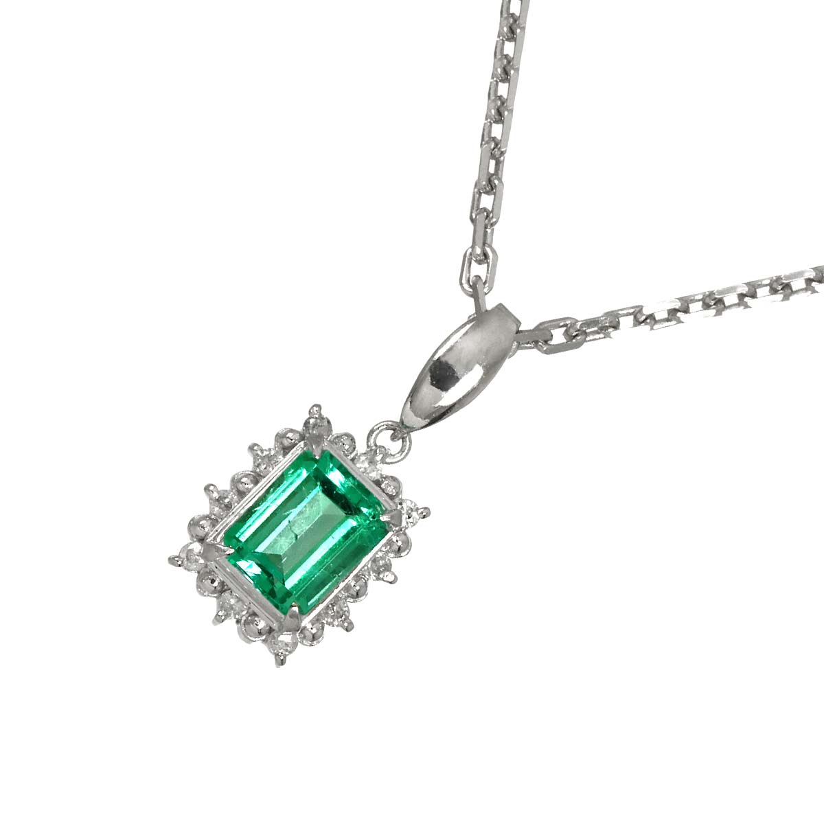 Emerald 0.90ct Diamond 0.11ct Necklace Pt Platinum