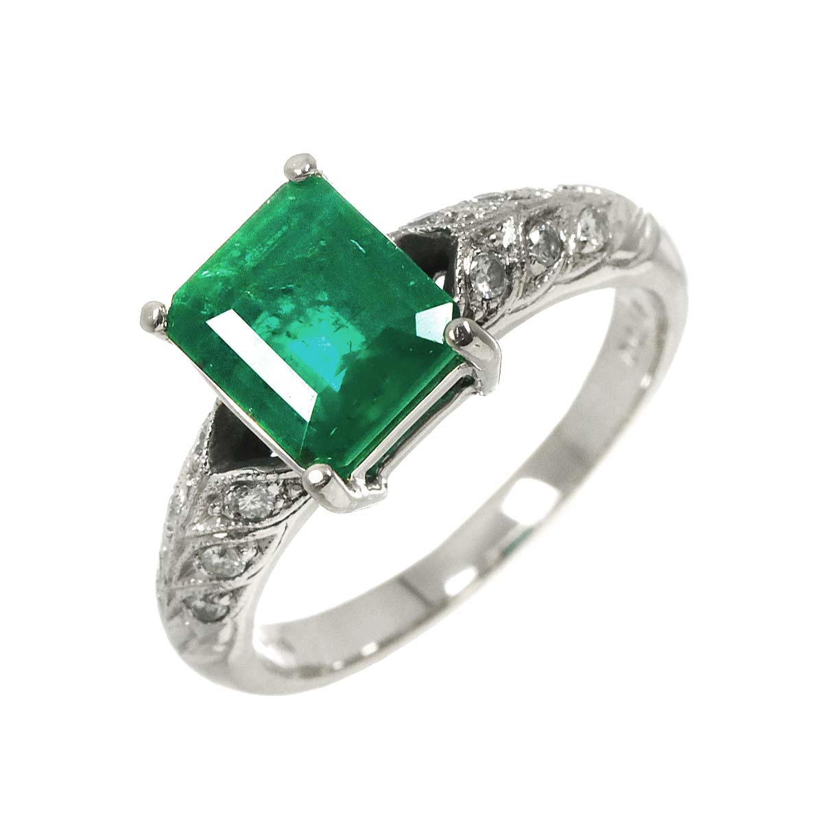 Emerald 1.71ct Diamond 0.15ct Ring Pt Platinum size6(US)