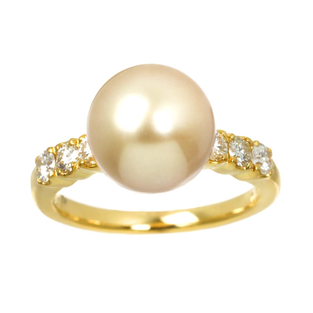 South Sea pearl 10.0mm Diamond Ring 18K YG 750 5.25-5.5(US)