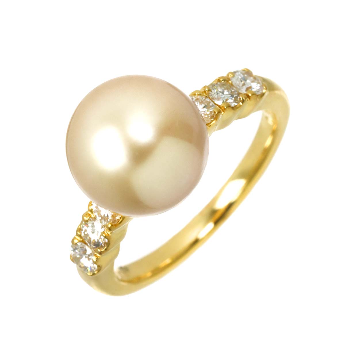 South Sea pearl 10.0mm Diamond Ring 18K YG 750 5.25-5.5(US)